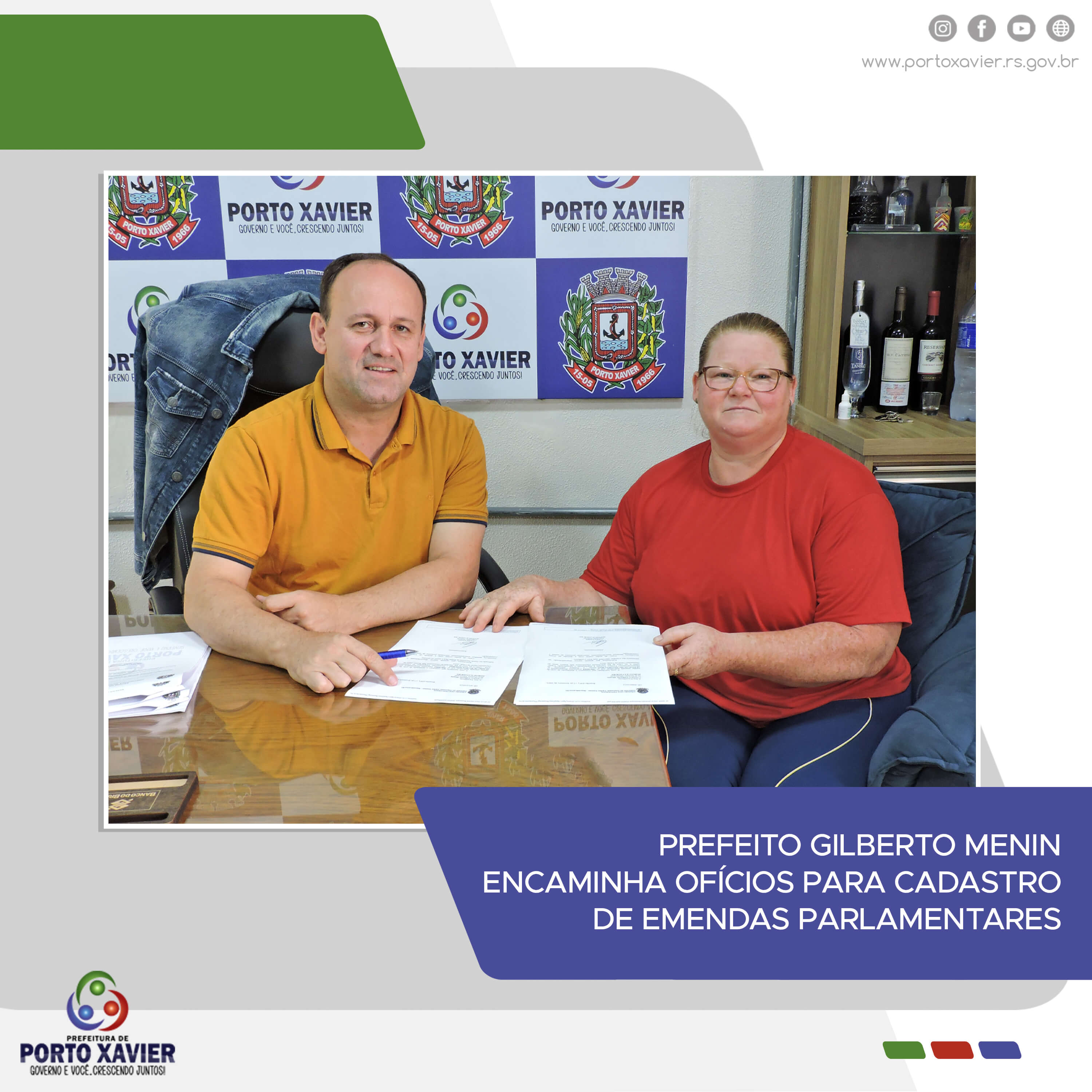 PREFEITO GILBERTO MENIN ENCAMINHA OFÍCIOS PARA CADASTRO DE EMENDAS PARLAMENTARES