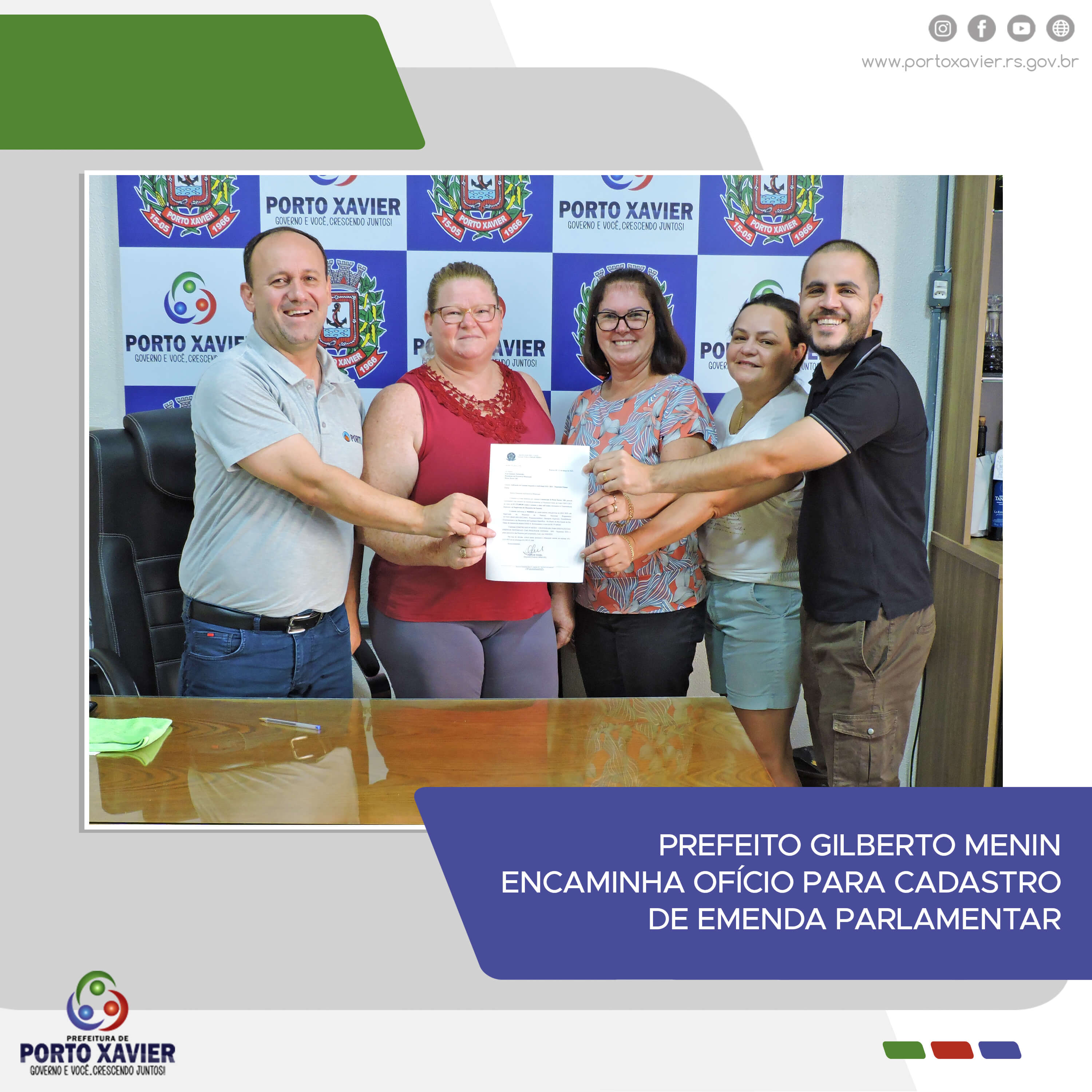 PREFEITO GILBERTO MENIN ENCAMINHA OFÍCIO PARA CADASTRO DE EMENDA PARLAMENTAR