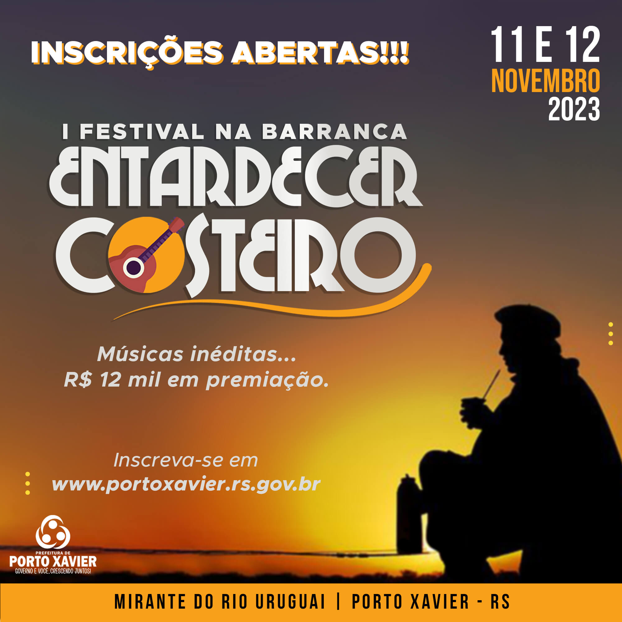 INSCRIÇÕES ABERTAS PARA O 1º FESTIVAL NA BARRANCA ENTARDECER COSTEIRO