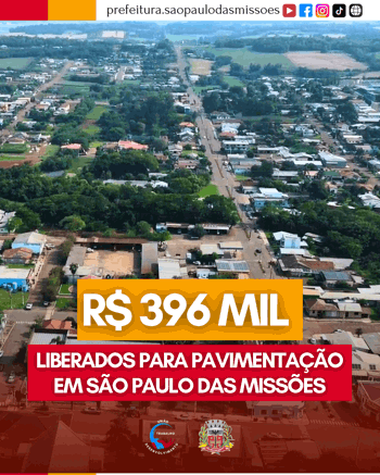 <p>R$ 396 MIL LIBERADOS PARA PAVIMENTA&Ccedil;&Atilde;O EM S&Atilde;O PAULO DAS MISS&Otilde;ES</p>
