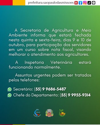 <p>A Secretaria de Agricultura e Meio Ambiente estar&aacute; fechada nesta quinta e sexta-feira</p>