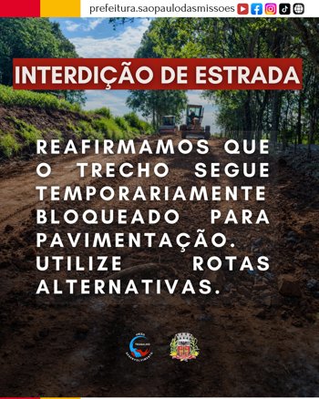 <p>TRECHO INTERDITADO PARA PAVIMENTA&Ccedil;&Atilde;O&nbsp;</p>