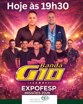 <span style="font-size: 12pt;">BANDA G10 SOBE AO PALCO HOJE &Agrave;S 19H30 NA EXPOFESP MISS&Otilde;ES</span>