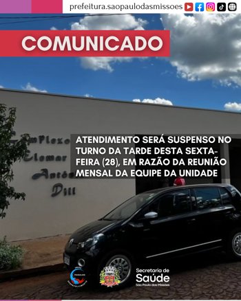 <span style="font-size: 12pt;">ATENDIMENTO SER&Aacute; SUSPENSO NO TURNO DA TARDE DESTA SEXTA-FEIRA (28), EM RAZ&Atilde;O DA REUNI&Atilde;O MENSAL DA EQUIPE DA UNIDADE</span>