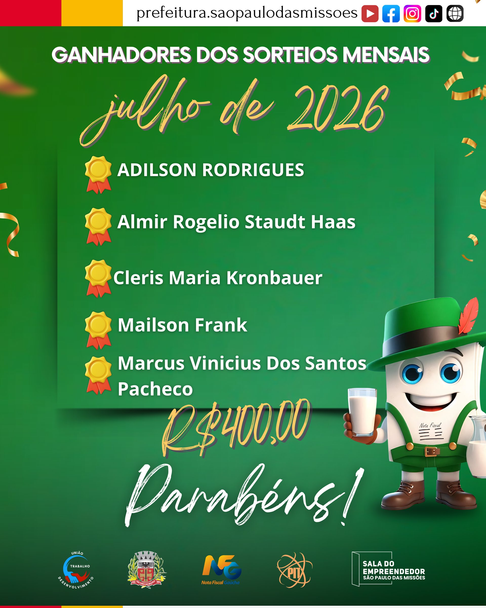 <span style="font-size: 12pt;">GANHADORES DO SORTEIO DE JULHO DE 2026 DA NOTA FISCAL GAÚCHA</span>