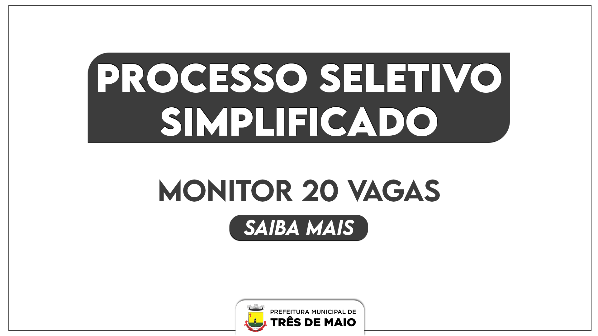 <p>INSCRI&Ccedil;&Otilde;ES PARA O PROCESSO SELETIVO SIMPLICADO PARA 20 VAGAS DE MONITOR INICIAM AMANH&Atilde;</p>