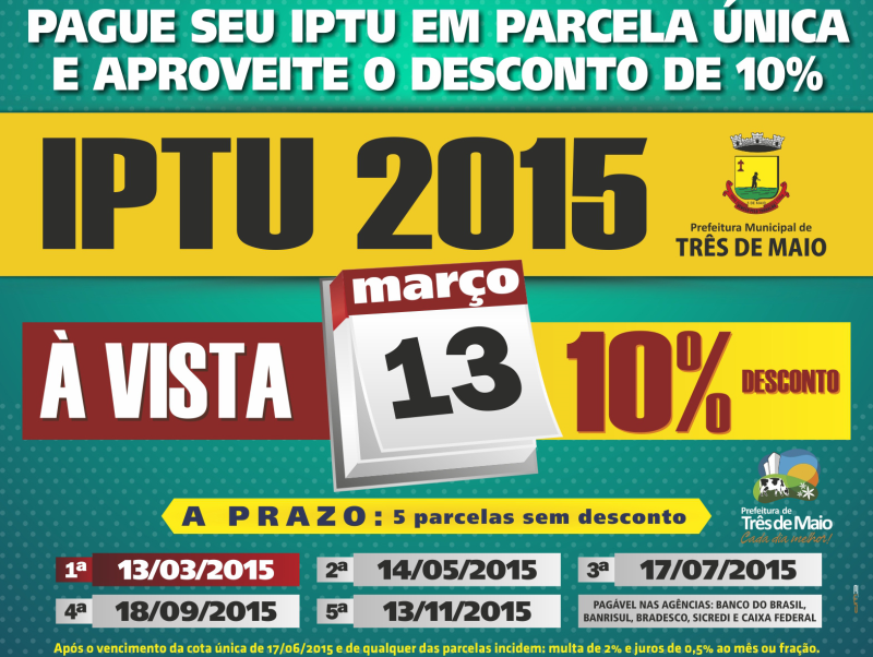 PAGAMENTO DE IPTU COM 10% DE DESCONTO SE ENCERRA ESTA SEMANA