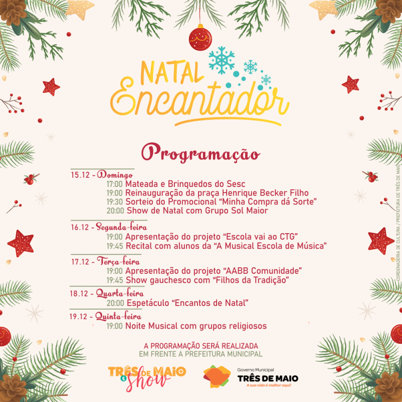 Natal Encantador 2019: Definida programação natalina para Três de Maio