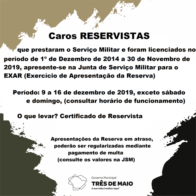 Junta Militar: exercício de apresentação da reserva deve ser feito até dia 16 de dezembro.