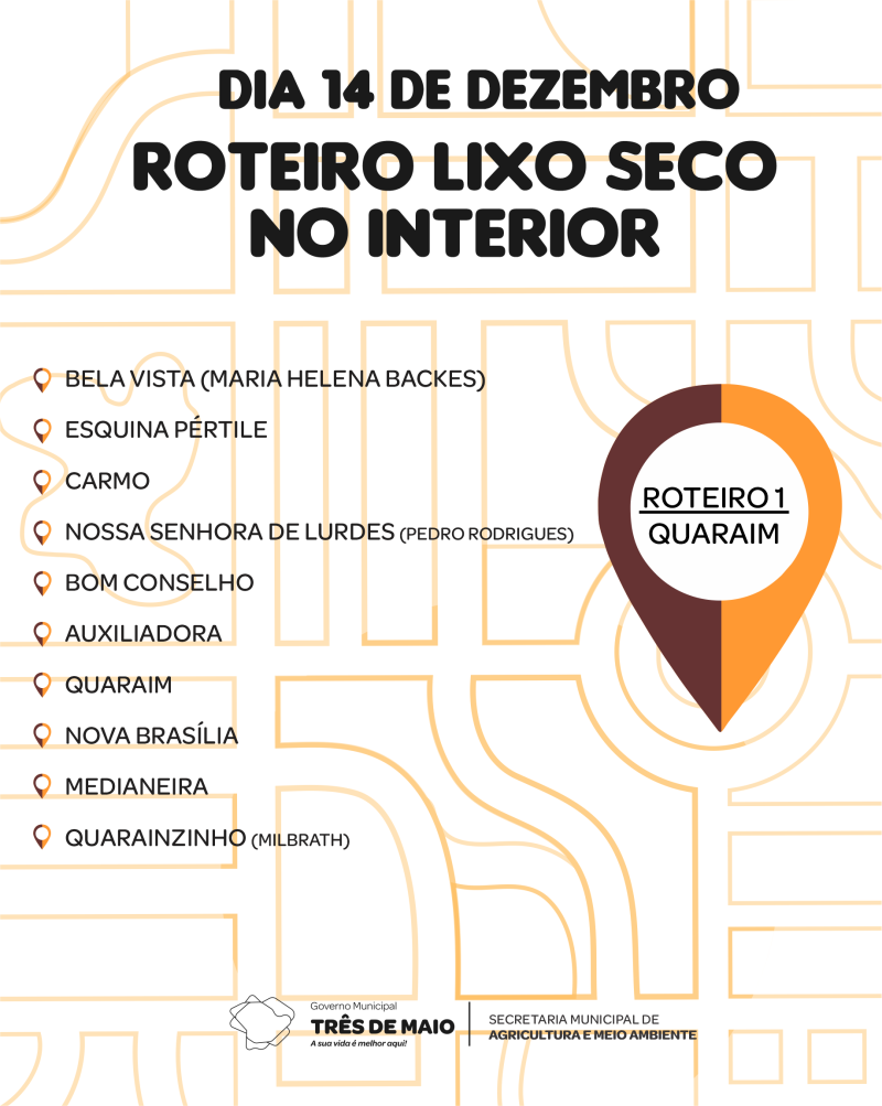 Roteiro do lixo seco para o mês de dezembro iniciará na segunda-feira.