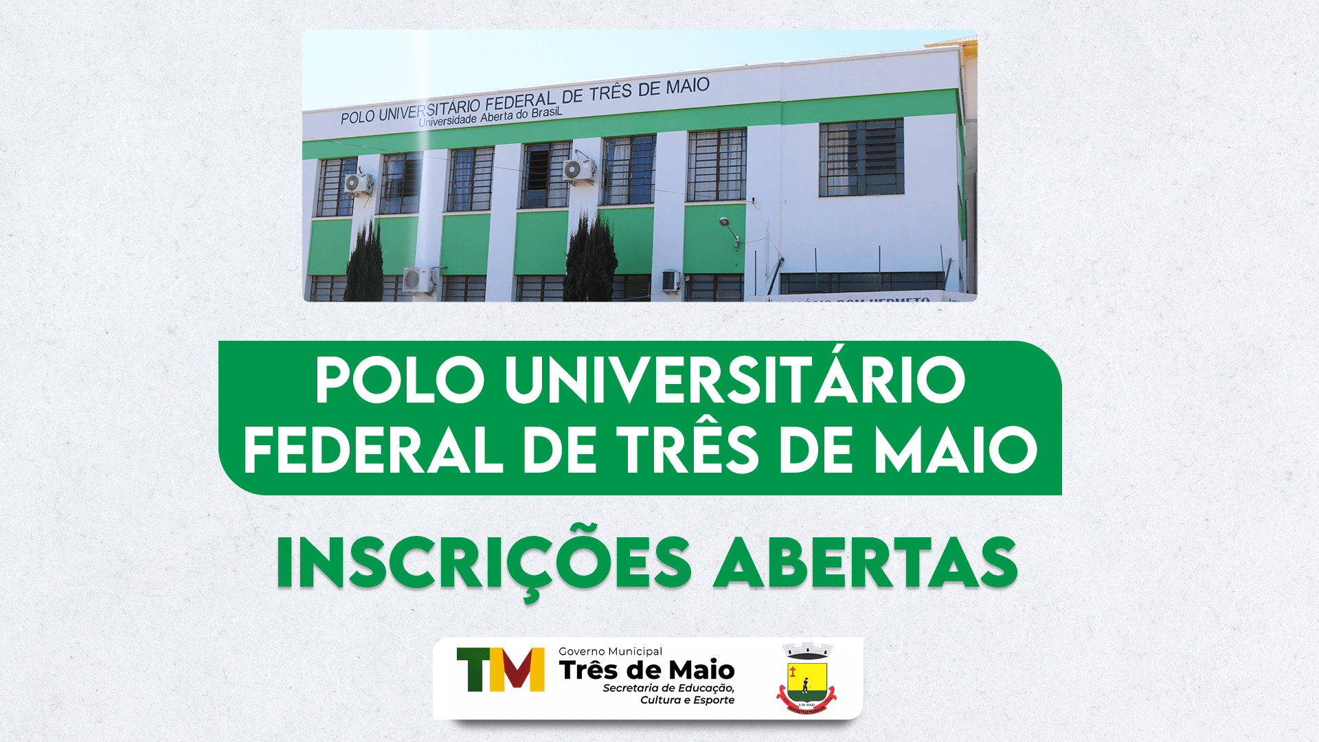 <p>INSCRI&Ccedil;&Otilde;ES ABERTAS PARA P&Oacute;S-GRADUA&Ccedil;&Atilde;O EM DOC&Ecirc;NCIA PARA EDUCA&Ccedil;&Atilde;O PROFISSIONAL E TECNOL&Oacute;GICA NO POLO UNIVERSIT&Aacute;RIO FEDERAL DE TR&Ecirc;S DE MAIO</p>
