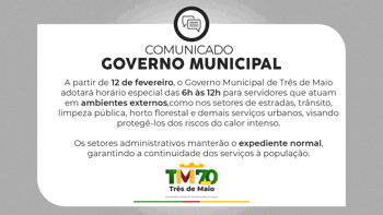 <p>DECRETO ESTABELECE HOR&Aacute;RIO ESPECIAL PARA SERVIDORES QUE FICAM EXPOSTOS AO SOL POR LONGOS PER&Iacute;ODOS</p>