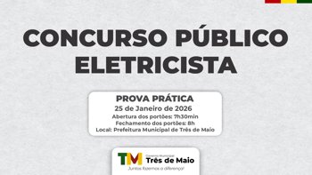 <p>PROVA PR&Aacute;TICA PARA O CARGO DE ELETRICISTA SER&Aacute; REALIZADA NO DIA 25 DE JANEIRO</p>