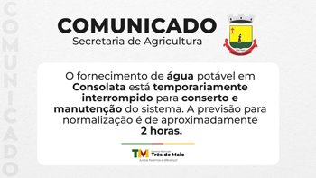 Interrup&ccedil;&atilde;o no fornecimento de &aacute;gua em Consolata para manuten&ccedil;&atilde;o do sistema