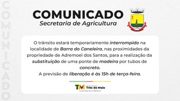 Tr&acirc;nsito ser&aacute; interrompido em Barra do Caneleira para substitui&ccedil;&atilde;o de ponte