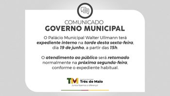 Pal&aacute;cio Municipal Walter Ullmann ter&aacute; expediente interno na tarde desta sexta-feira