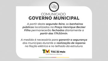 Banheiros da Pra&ccedil;a Henrique Becker Filho ter&atilde;o hor&aacute;rio tempor&aacute;rio de fechamento para realiza&ccedil;&atilde;o de melhorias
