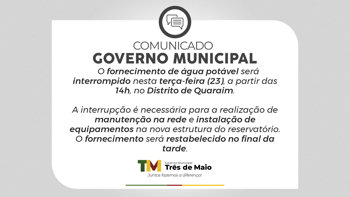 Interrup&ccedil;&atilde;o tempor&aacute;rio no fornecimento de &aacute;gua em Quaraim ocorre nesta ter&ccedil;a-feira