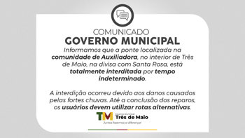 Ponte em Auxiliadora, interior de Tr&ecirc;s de Maio, na divisa com Santa Rosa, continua interditada