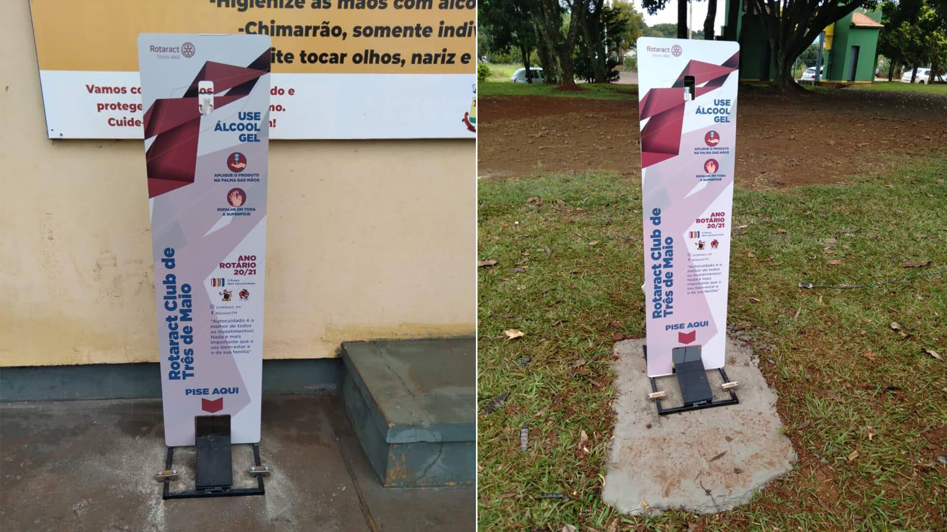 EXECUTIVO RECEBE TOTENS DE ÁLCOOL EM GEL DO ROTARACT CLUB