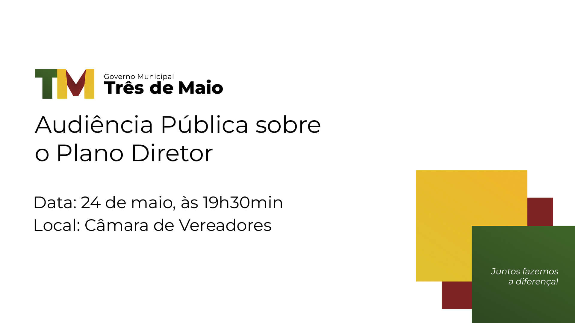 AUDIÊNCIA PÚBLICA SOBRE O PLANO DIRETOR OCORRERÁ EM MAIO