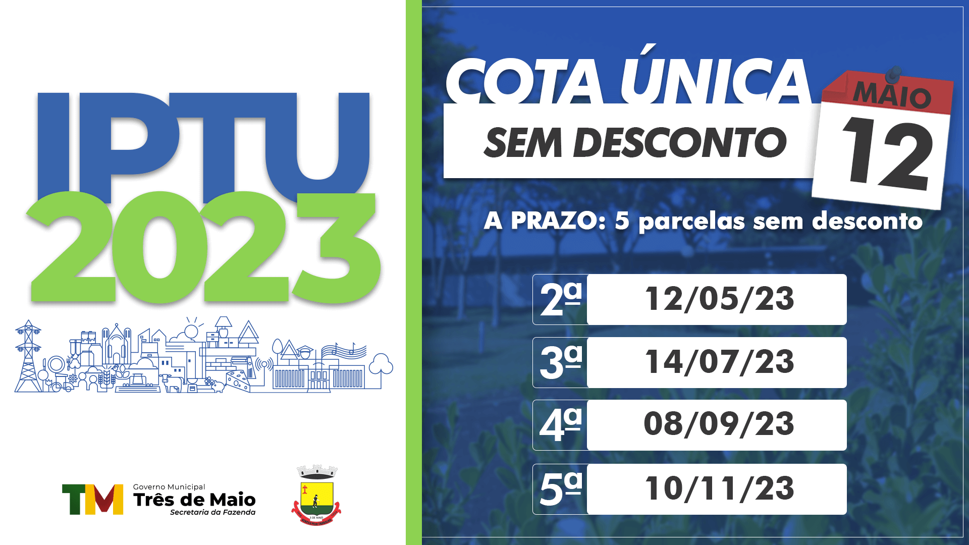 ÚLTIMO DIA PARA O PAGAMENTO DO IPTU EM COTA ÚNICA
