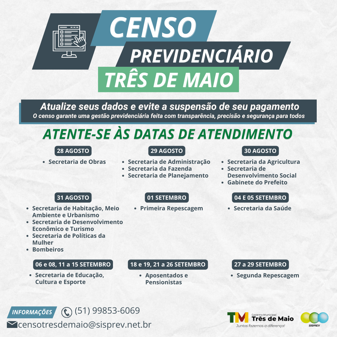 CENSO PREVIDENCIÁRIO INICIA NA PRÓXIMA SEGUNDA-FEIRA
