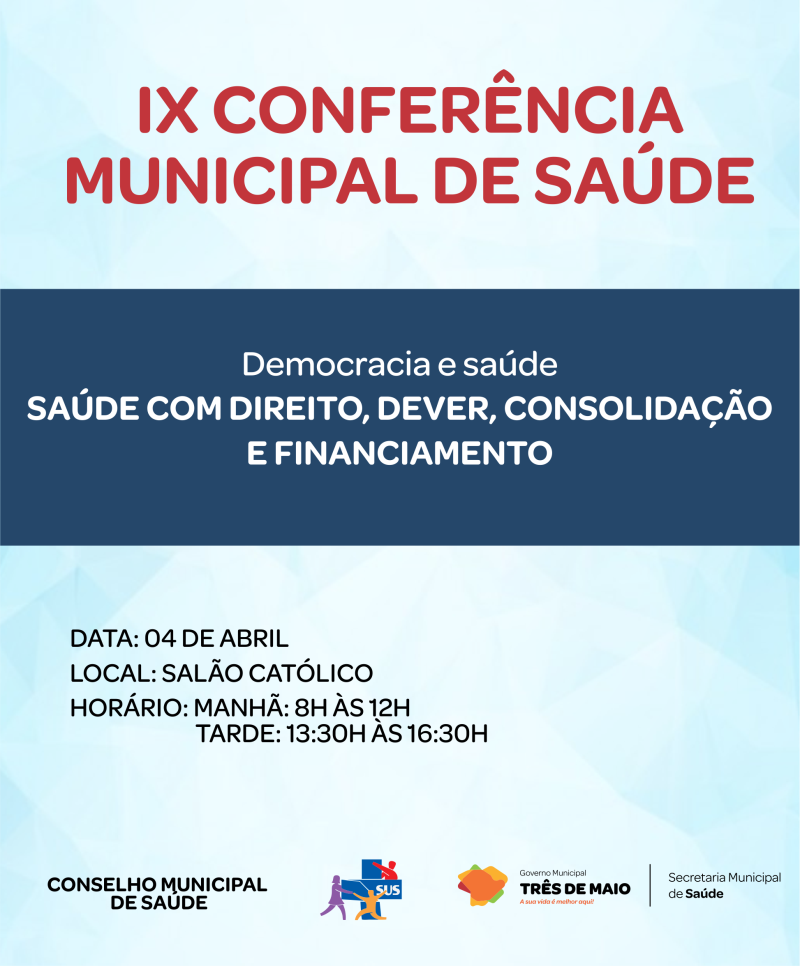 Secretaria de Saúde realizará 9ª Conferência Municipal de Saúde
