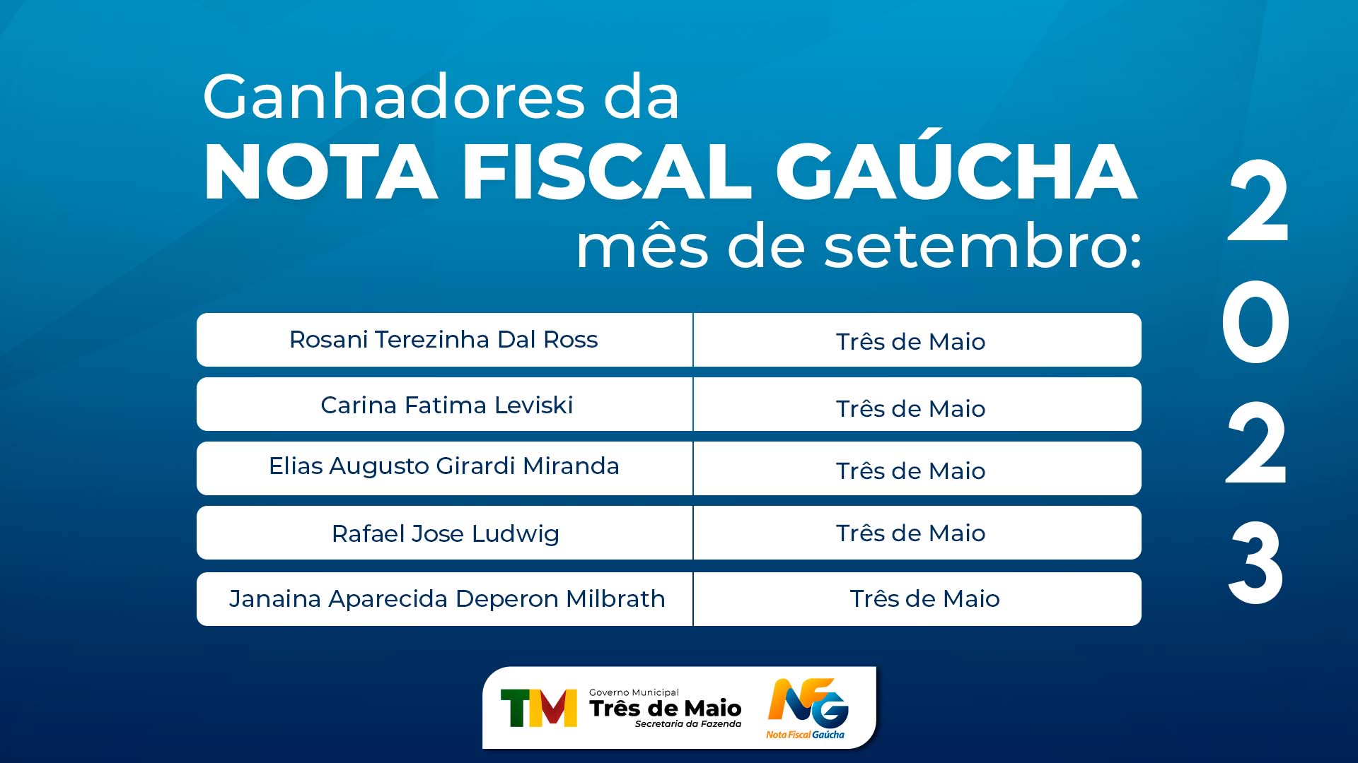 NOTA FISCAL GAÚCHA REALIZA SORTEIO DO MÊS DE SETEMBRO