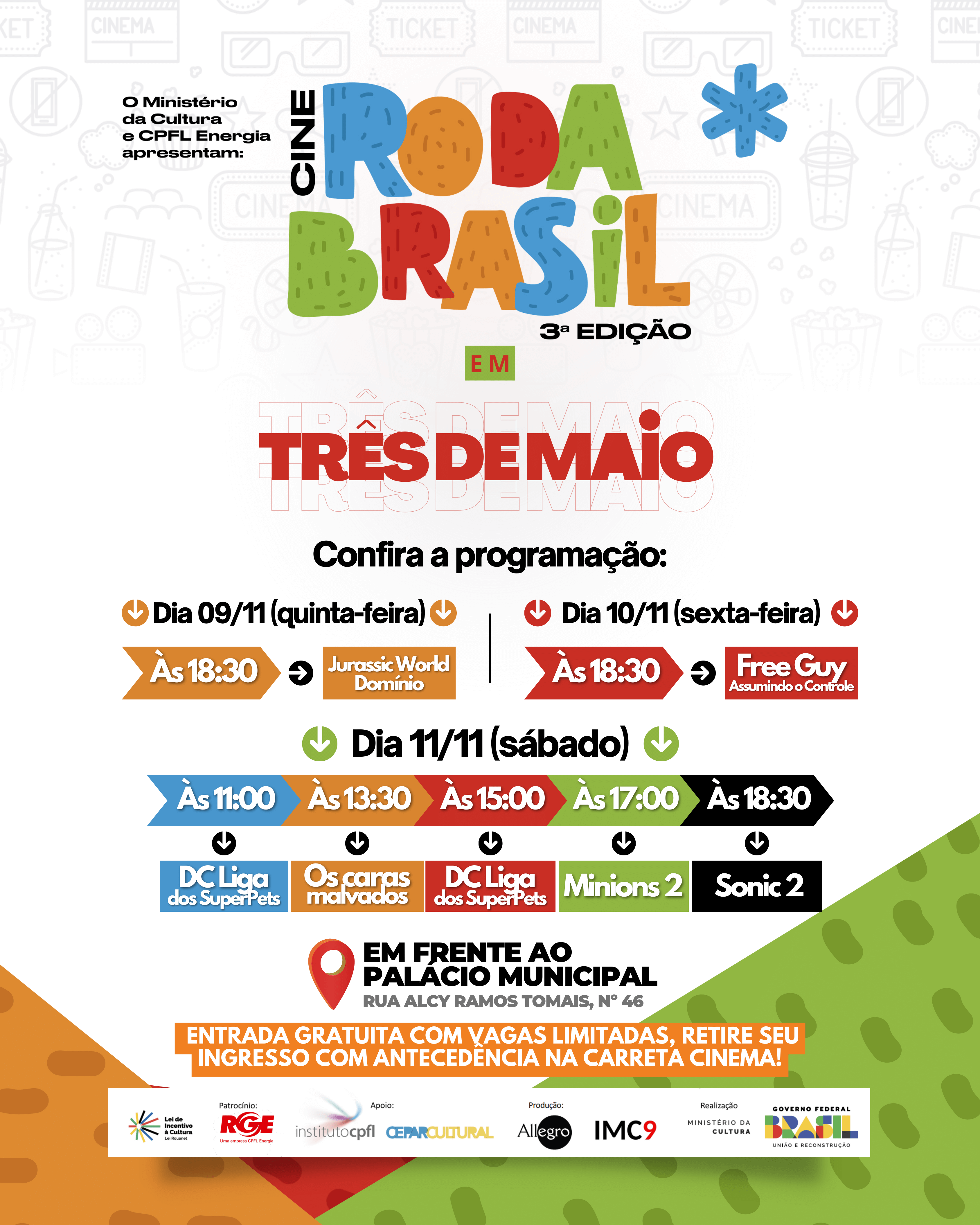 CINE RODA BRASIL ESTARÁ EM TRÊS DE MAIO NA PRÓXIMA SEMANA
