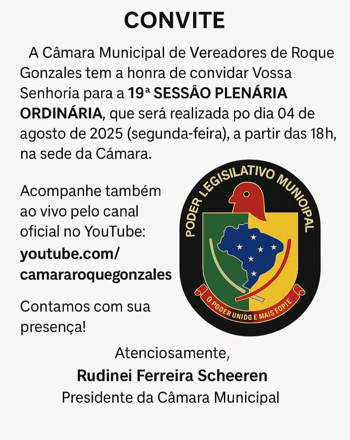 <p><em><strong><span style="font-family: 'comic sans ms', sans-serif;">CONVITE PARA 19&ordf; SESS&Atilde;O PLEN&Aacute;RIA ORDIN&Aacute;RIA</span></strong></em></p>