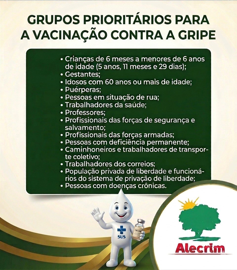 <p>Vacina&ccedil;&atilde;o contra a gripe: Dia D acontece neste s&aacute;bado em Alecrim</p>