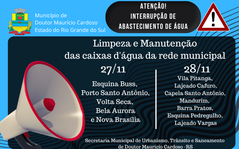 <p>COMUNICADO DE INTERRUP&Ccedil;&Atilde;O DE ABASTECIMENTO DE &Aacute;GUA</p>