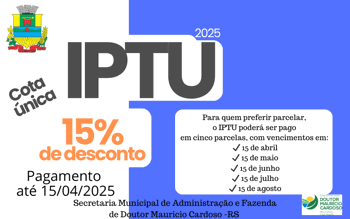 <p>IPTU 2025 &ndash; Incentivo para Pagamento &agrave; Vista</p>