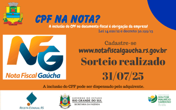 <p>Resultado do Sorteio Nota Fiscal Ga&uacute;cha- Julho</p>