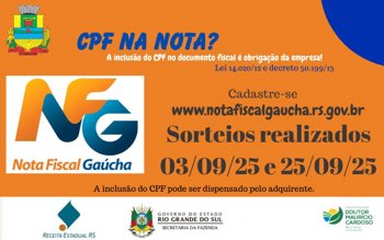 <p>Sorteio&nbsp;<strong>Nota Fiscal Ga&uacute;cha (NFG)</strong></p>