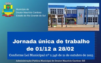 <h3 class="western"><strong>Munic&iacute;pio de Doutor Maur&iacute;cio Cardoso institui jornada &uacute;nica de trabalho nos servi&ccedil;os p&uacute;blicos</strong></h3>