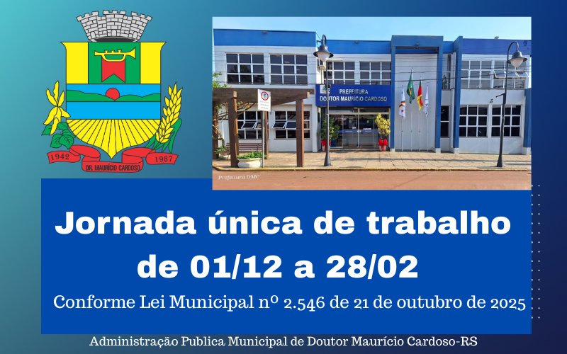 <h3 class="western"><strong><span style="font-size: large;">Munic&iacute;pio de Doutor Maur&iacute;cio Cardoso institui jornada &uacute;nica de trabalho nos servi&ccedil;os p&uacute;blicos</span></strong></h3>