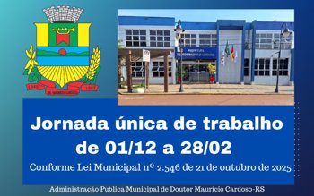 <h3 class="western"><strong><span style="font-size: large;">Munic&iacute;pio de Doutor Maur&iacute;cio Cardoso institui jornada &uacute;nica de trabalho nos servi&ccedil;os p&uacute;blicos</span></strong></h3>