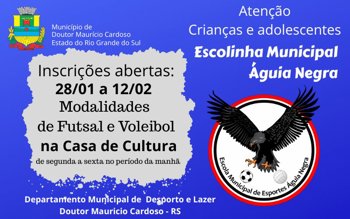 <p>Inscri&ccedil;&otilde;es abertas para participar da Escolinha &Aacute;guia Negra</p>