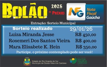 <p>Sorteio NF - Bol&atilde;o de Pr&ecirc;mios&nbsp; Janeiro</p>