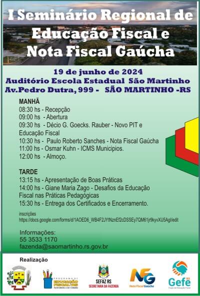 <p>1&ordm; Semin&aacute;rio Regional de Educa&ccedil;&atilde;o Fiscal e Nota Fiscal Ga&uacute;cha</p>