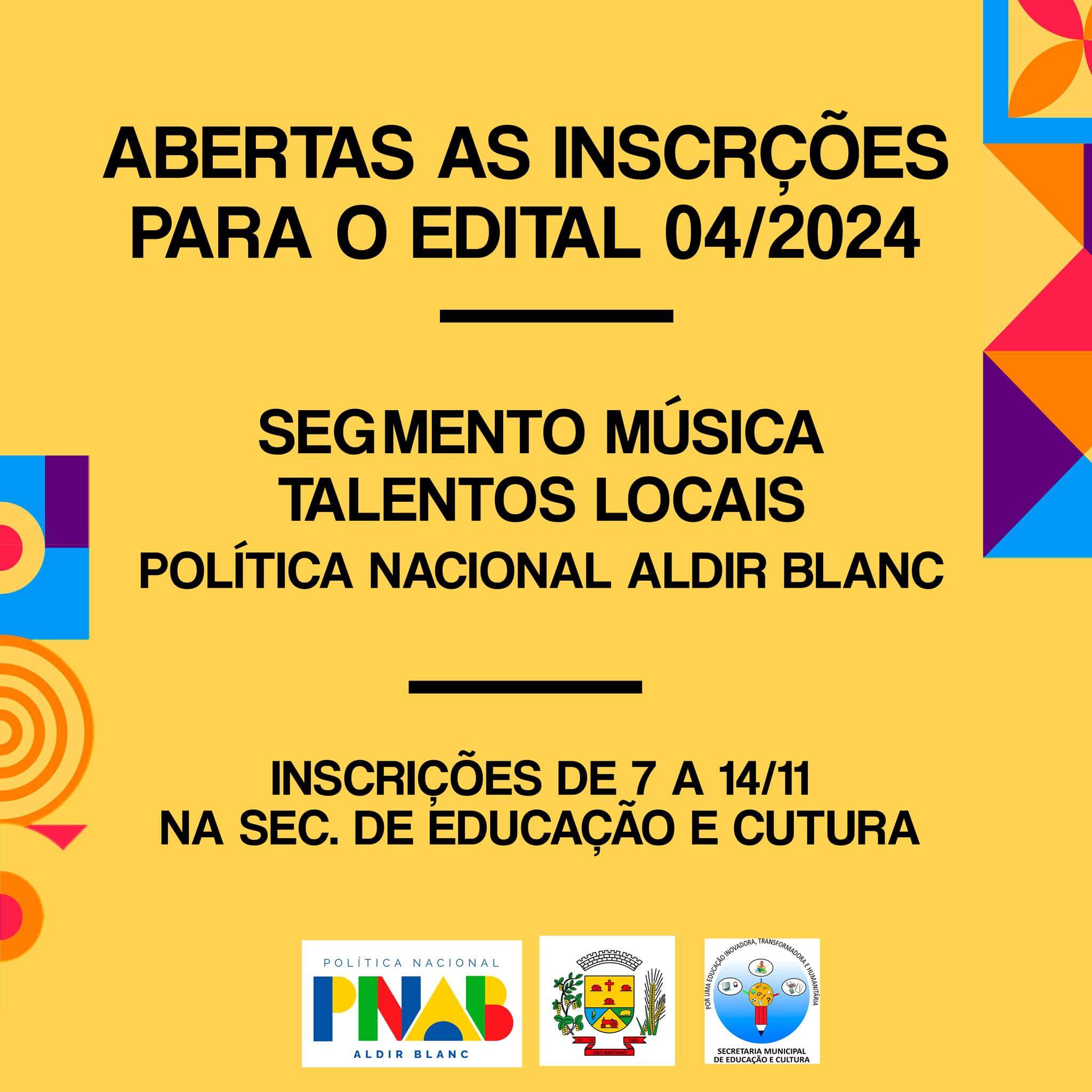 <p>Abertas as inscri&ccedil;&otilde;es para o edital 04/2024</p>