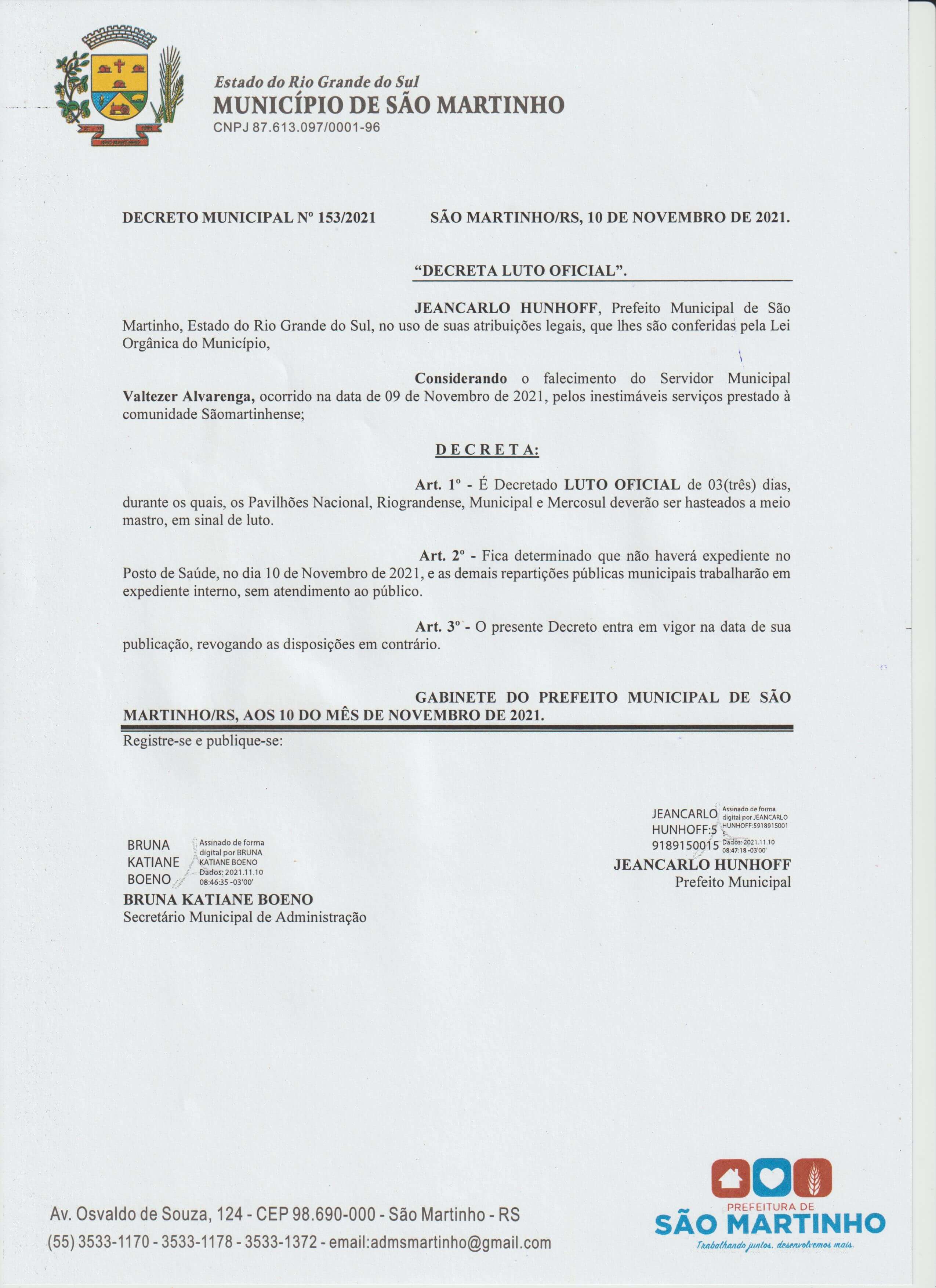 DECRETO MUNICIPAL Nº 153/2021    