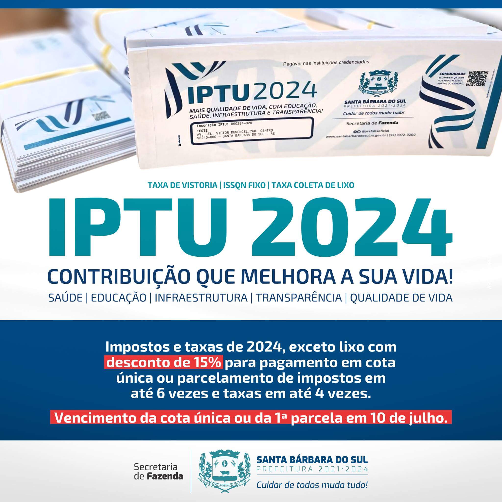 <p>Contribuinte, os carn&ecirc;s de IPTU e demais tributos est&atilde;o sendo entregues, emita a guia de pagamento em nosso site.</p>