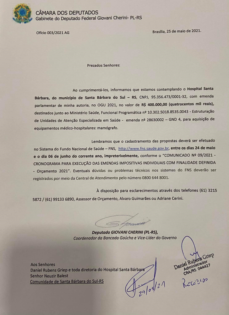Ótima notícia para a saúde de Santa Bárbara do Sul! 