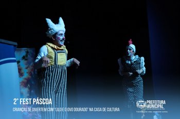 <p><span style="font-size: 14pt;"><strong>Encanto e magia no 2&ordm; Fest P&aacute;scoas: crian&ccedil;as se divertem com &ldquo;Lilo e o Ovo Dourado&rdquo; na Casa de Cultura 🎭</strong></span></p>