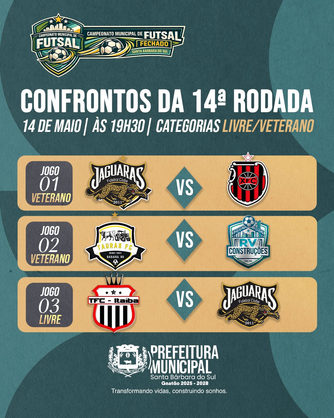 Futsal Municipal terá 14ª rodada nesta quinta-feira