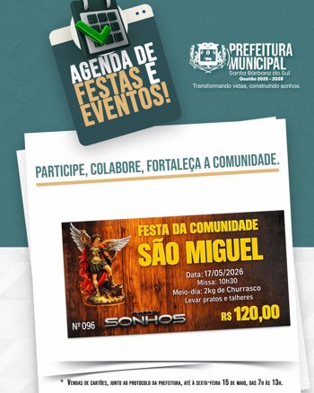 A comunidade São Miguel, convida toda a população santa-barbarense para um momento de união.