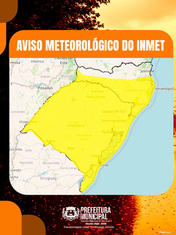 <br />Segue *Aviso Meteorol&oacute;gico do INMET* enviado ao Centro de Opera&ccedil;&otilde;es da Defesa Civil: